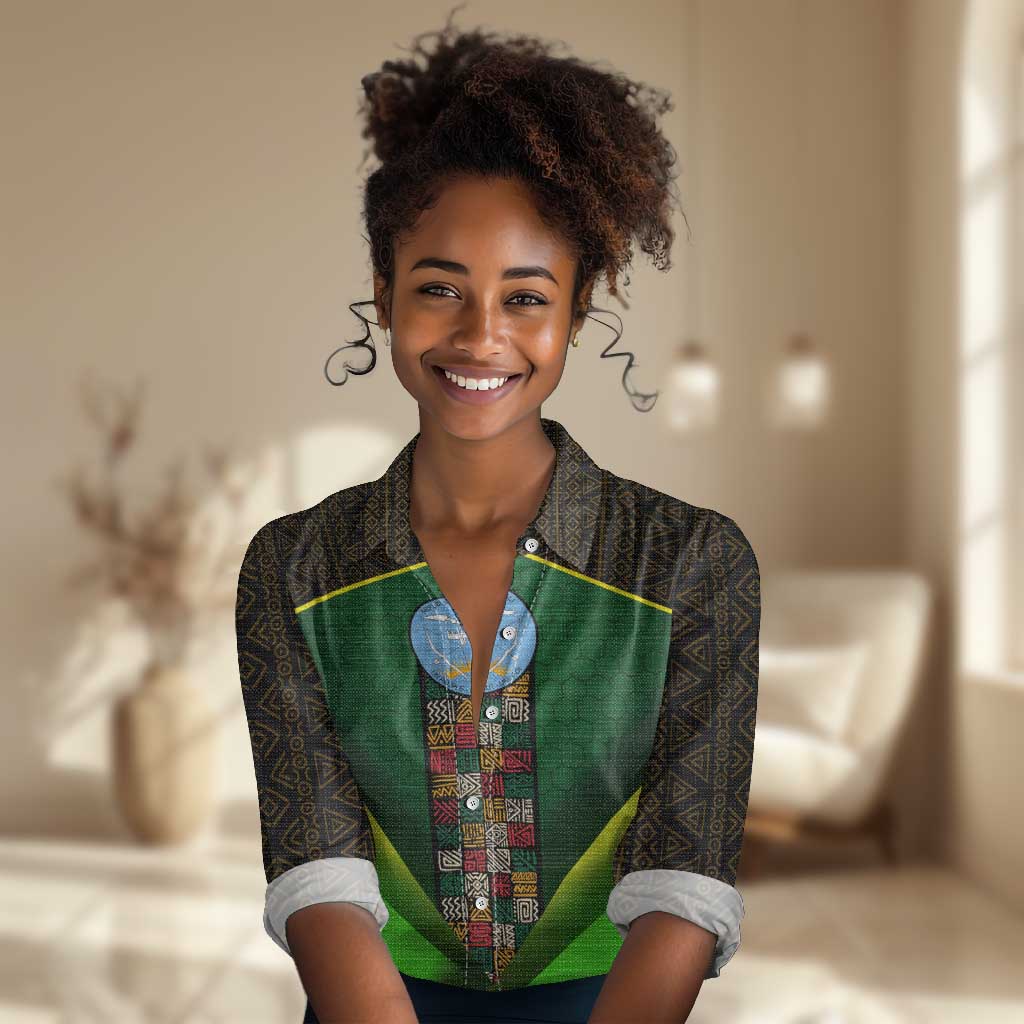 Mali Map Women Casual Shirt Vulture in Gliding Flight - African Patterns Design TS04