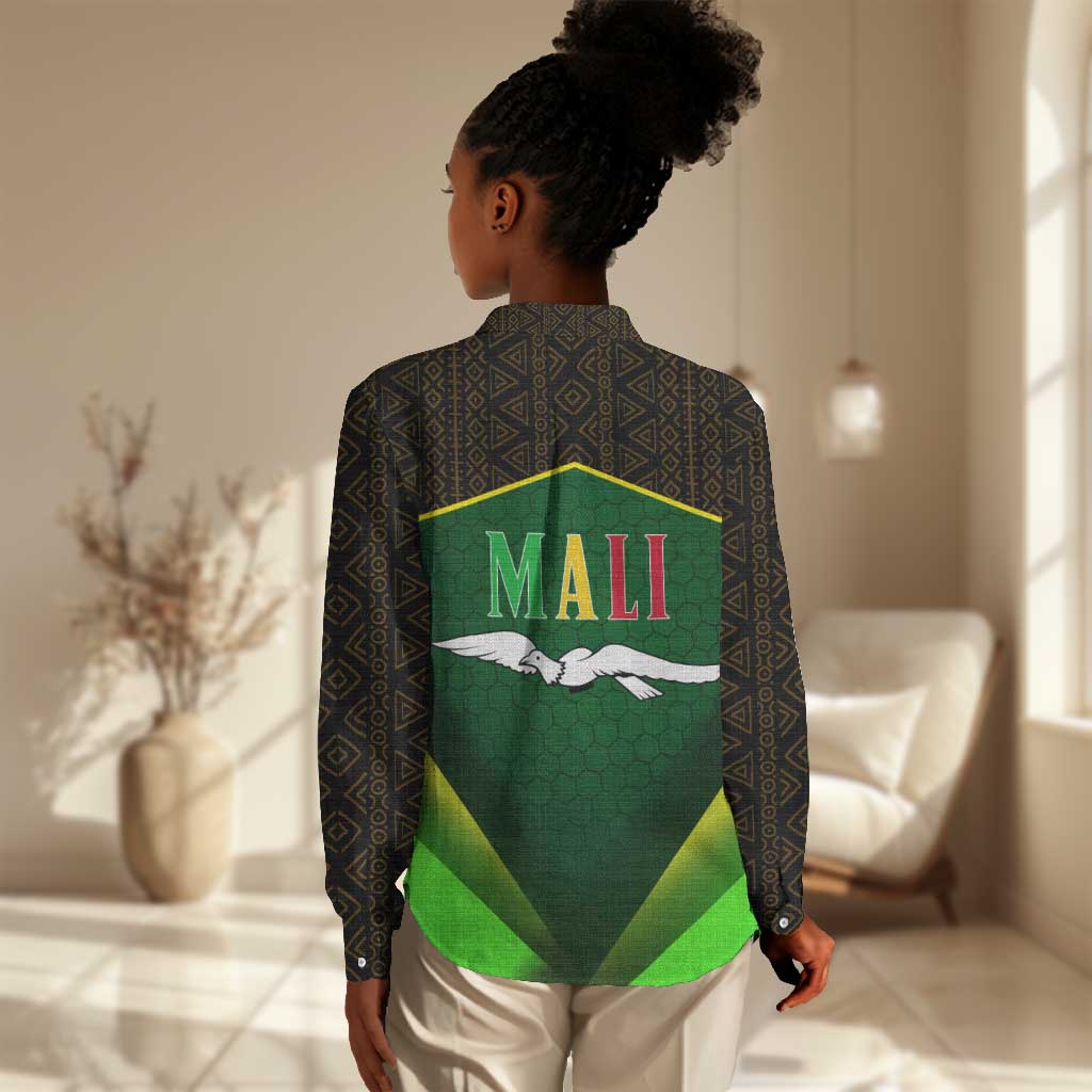 Mali Map Women Casual Shirt Vulture in Gliding Flight - African Patterns Design TS04