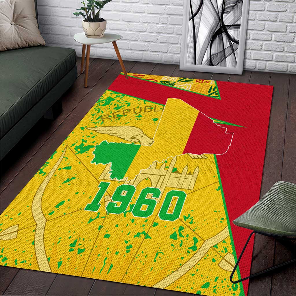 Mali in My Heart Area Rug Map with National Flag Colors TS04