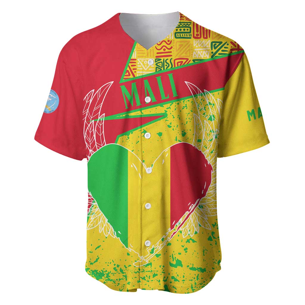Mali in My Heart Baseball Jersey Map with National Flag Colors TS04