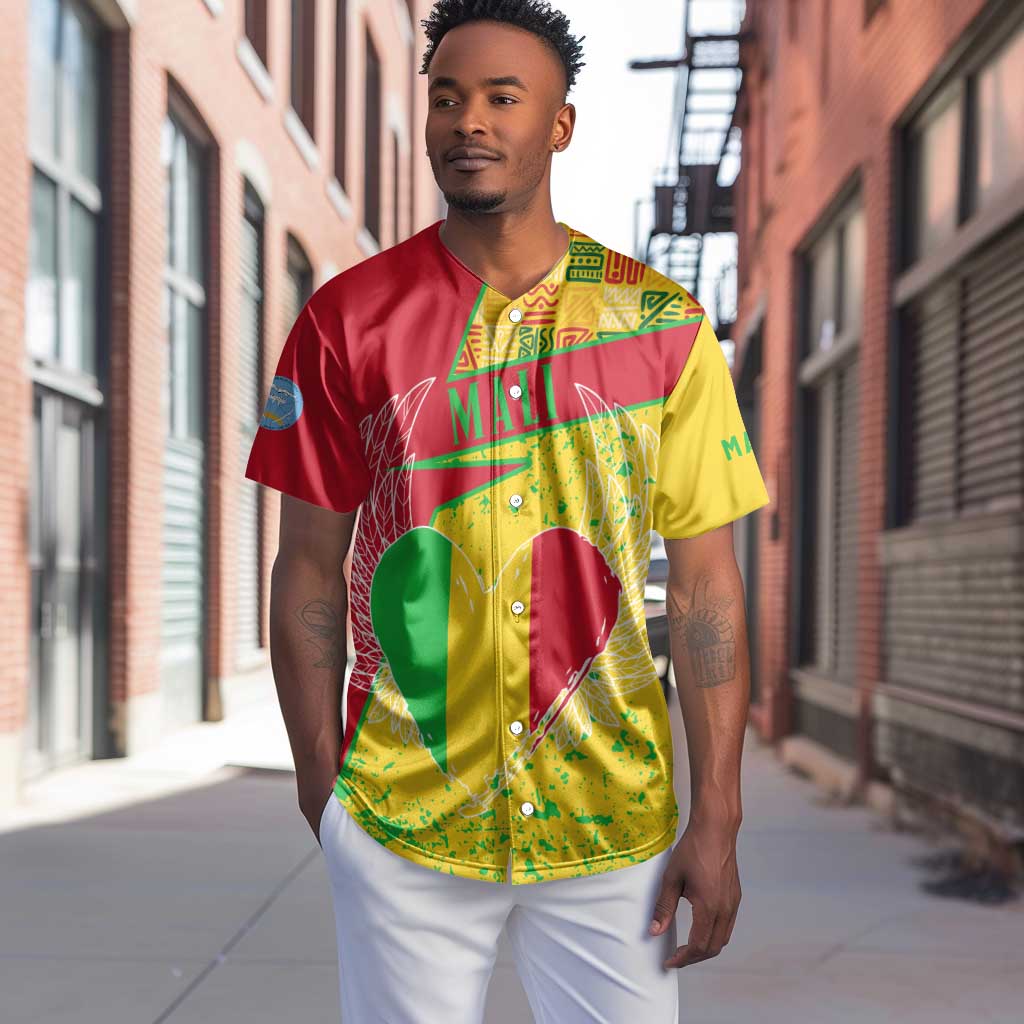 Mali in My Heart Baseball Jersey Map with National Flag Colors TS04