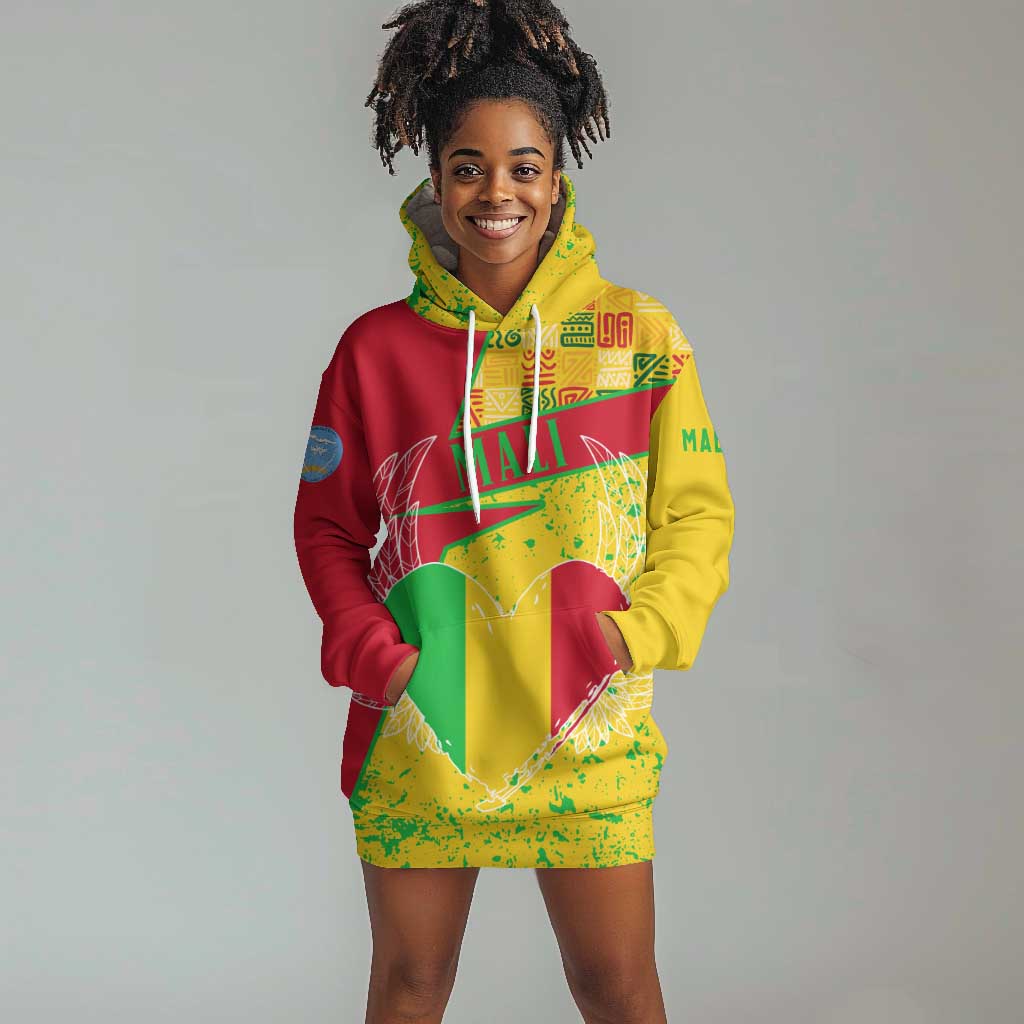 Mali in My Heart Hoodie Dress Map with National Flag Colors TS04