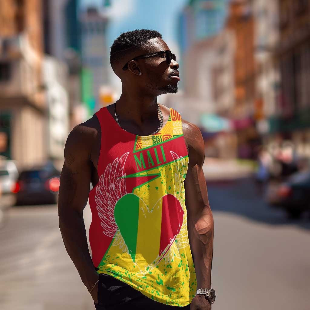 Mali in My Heart Men Tank Top Map with National Flag Colors TS04