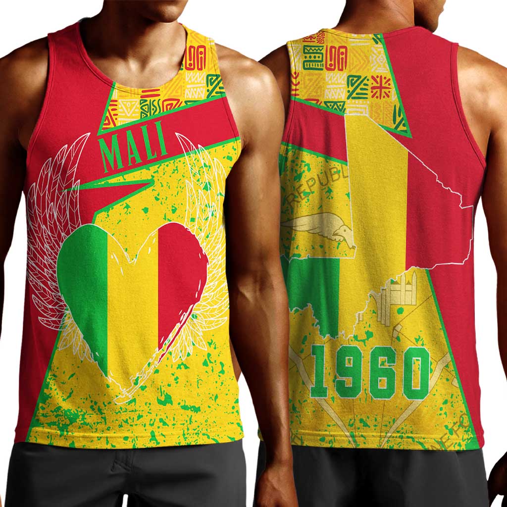 Mali in My Heart Men Tank Top Map with National Flag Colors TS04