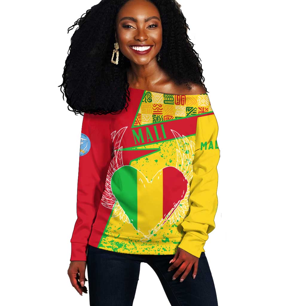 Mali in My Heart Off Shoulder Sweater Map with National Flag Colors TS04