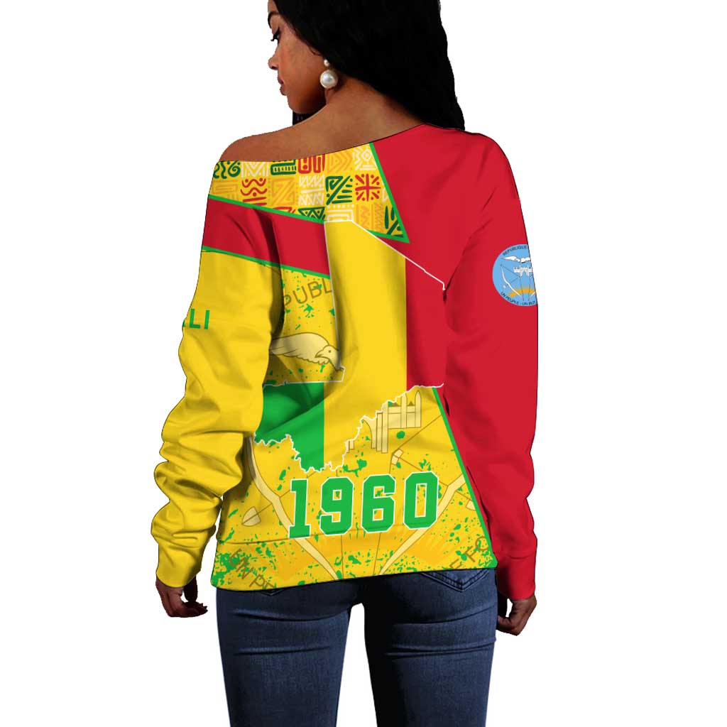 Mali in My Heart Off Shoulder Sweater Map with National Flag Colors TS04