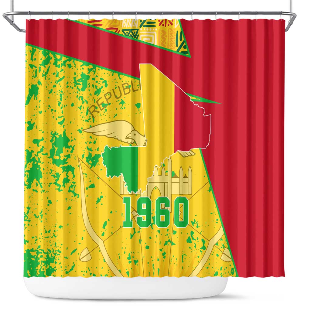 Mali Map Shower Curtain Heart-Inspired Design with National Flag Colors TS04