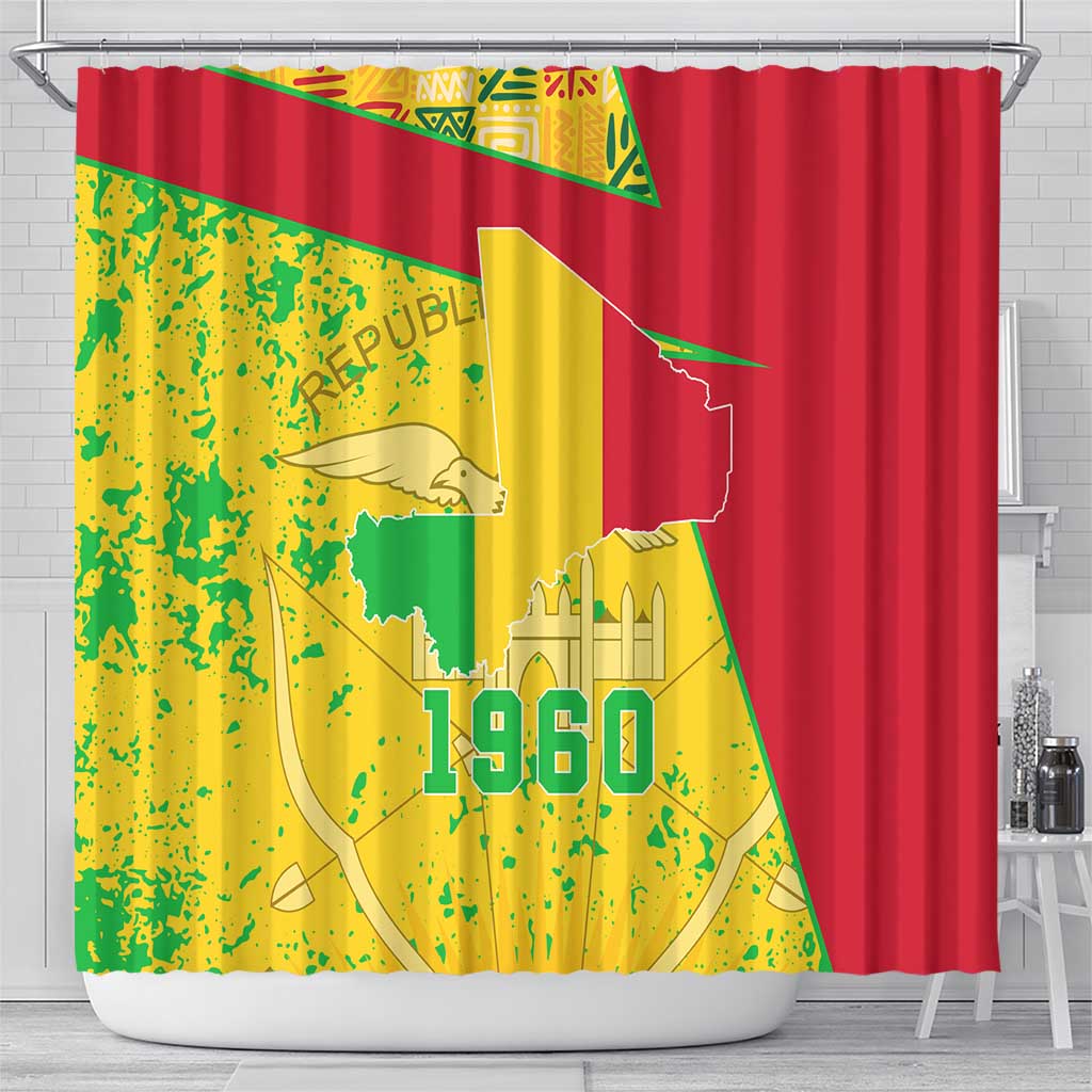 Mali Map Shower Curtain Heart-Inspired Design with National Flag Colors TS04