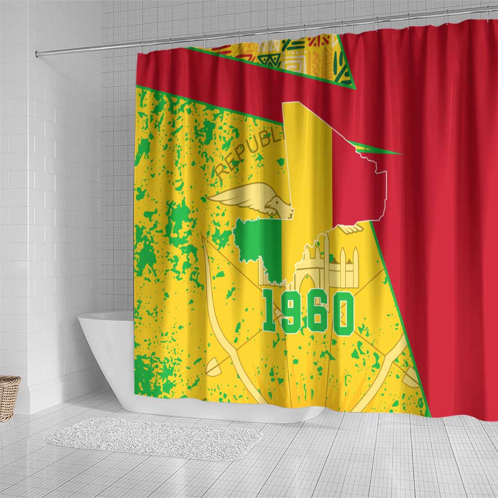 Mali Map Shower Curtain Heart-Inspired Design with National Flag Colors TS04