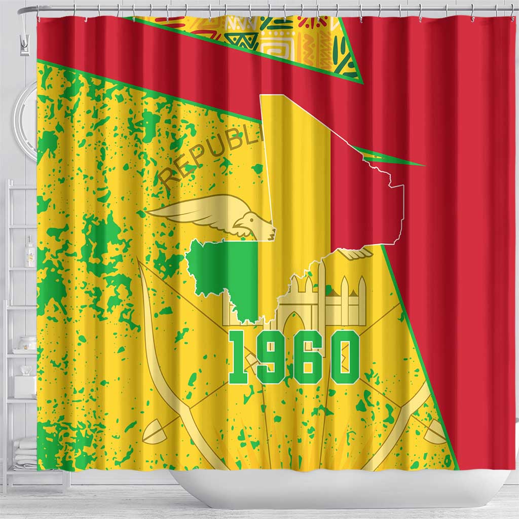Mali Map Shower Curtain Heart-Inspired Design with National Flag Colors TS04