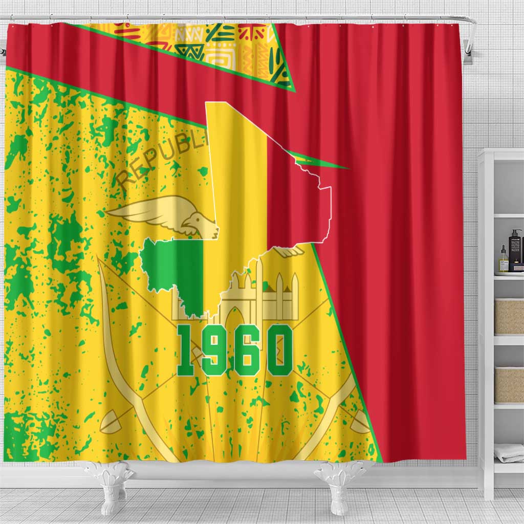 Mali Map Shower Curtain Heart-Inspired Design with National Flag Colors TS04