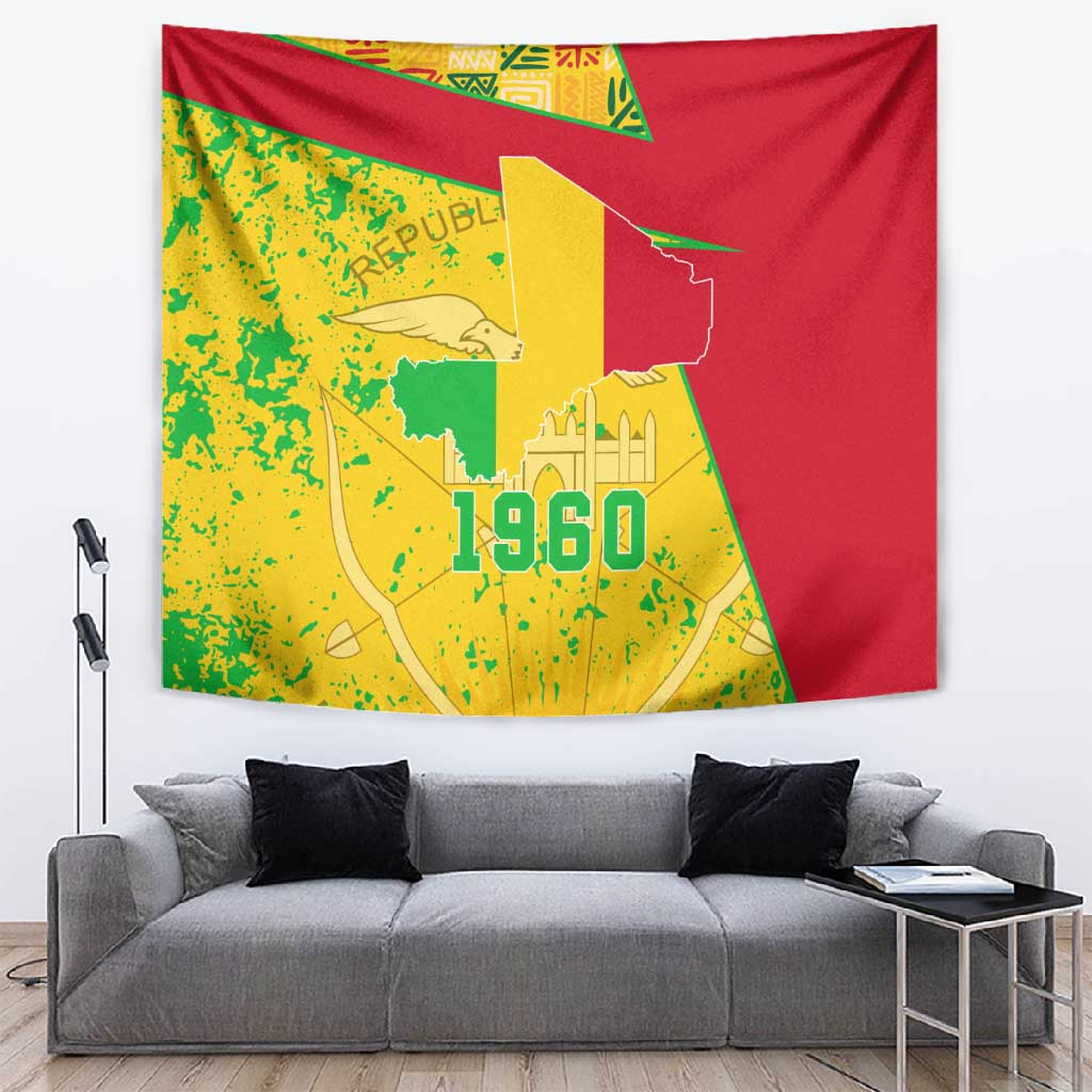 Mali in My Heart Tapestry Map with National Flag Colors TS04
