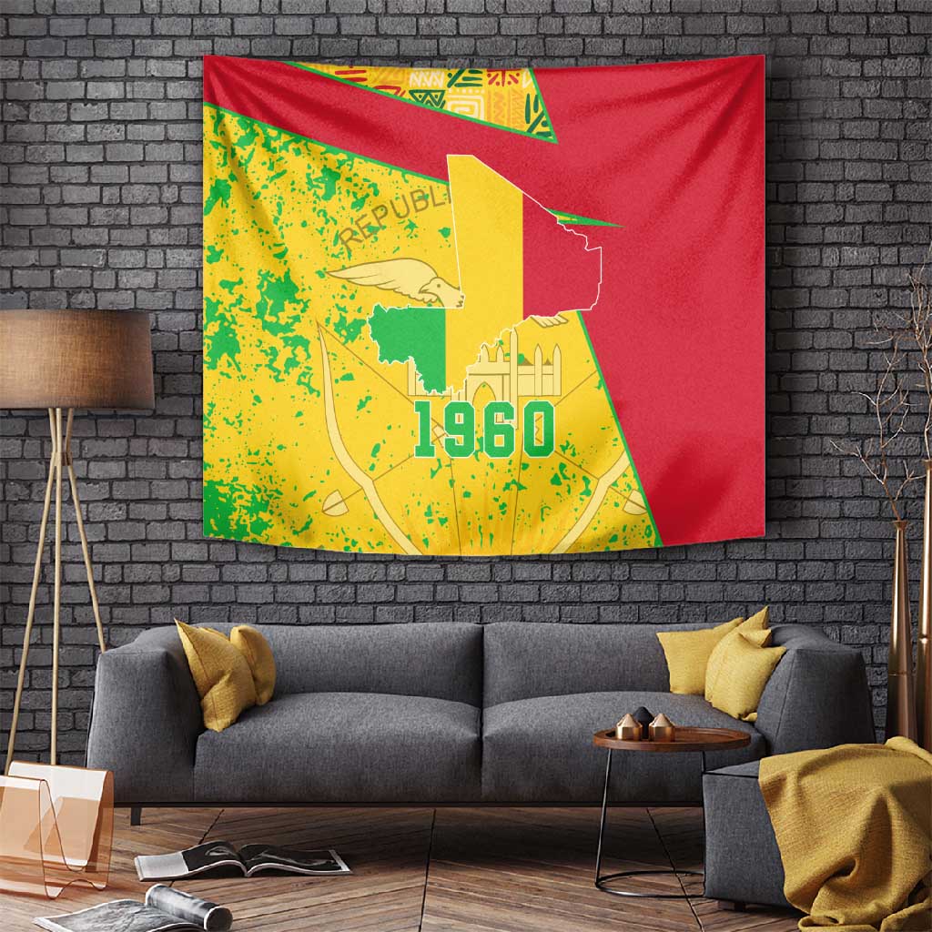 Mali in My Heart Tapestry Map with National Flag Colors TS04