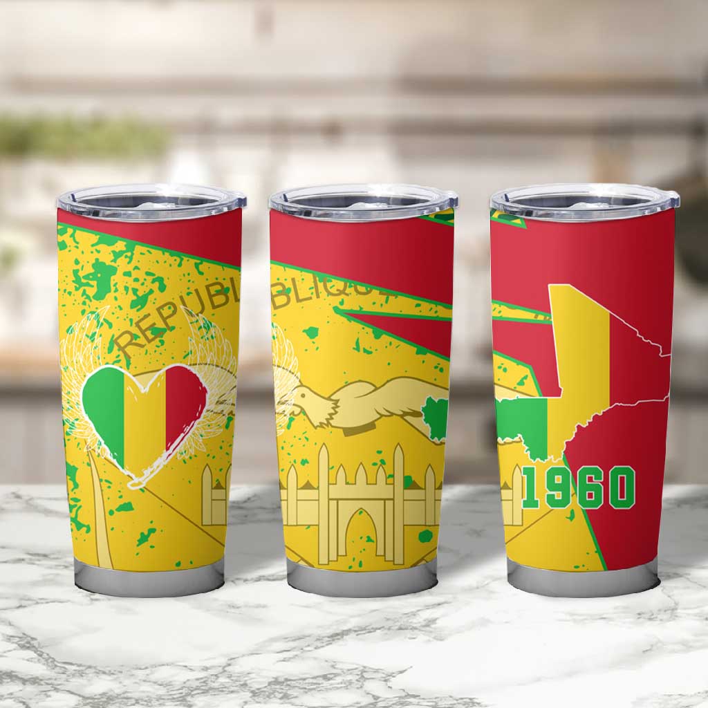 Mali in My Heart Tumbler Cup Map with National Flag Colors TS04
