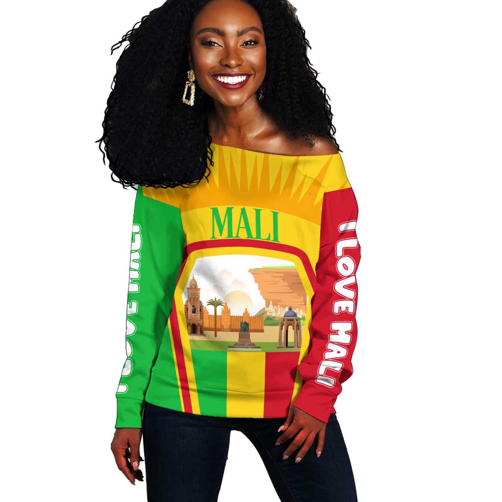 I Love Mali Off Shoulder Sweater Famous Tourist Destinations TS04