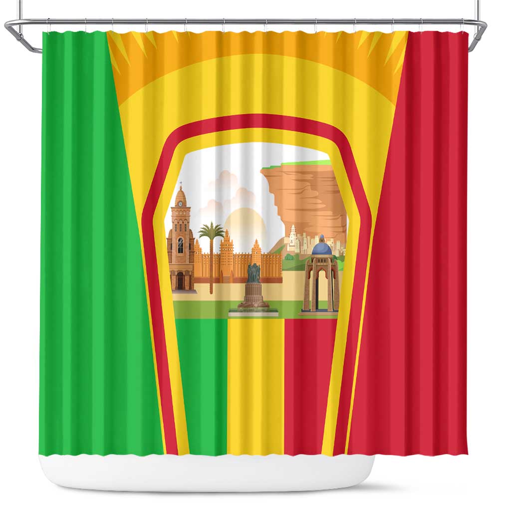 Mali Landmarks Shower Curtain Cultural Patterns & Famous Tourist Destinations TS04