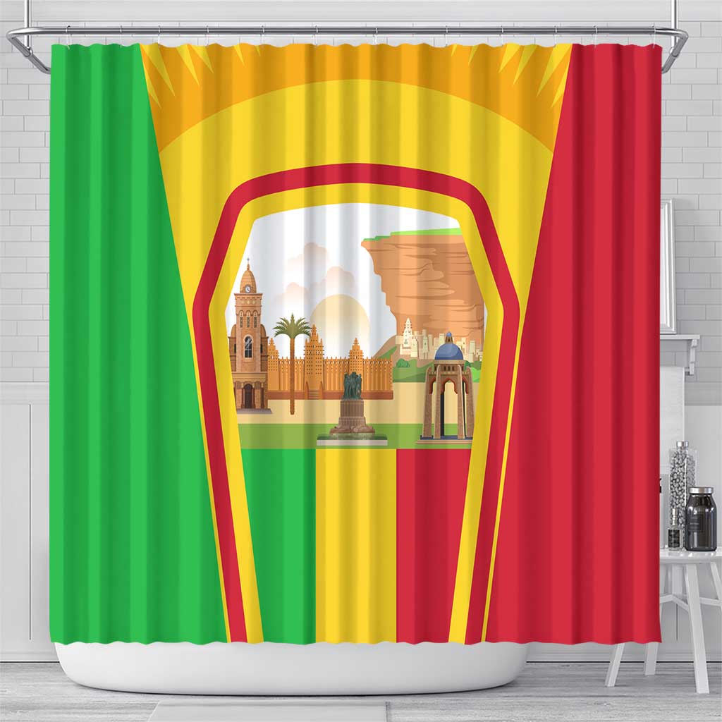 Mali Landmarks Shower Curtain Cultural Patterns & Famous Tourist Destinations TS04