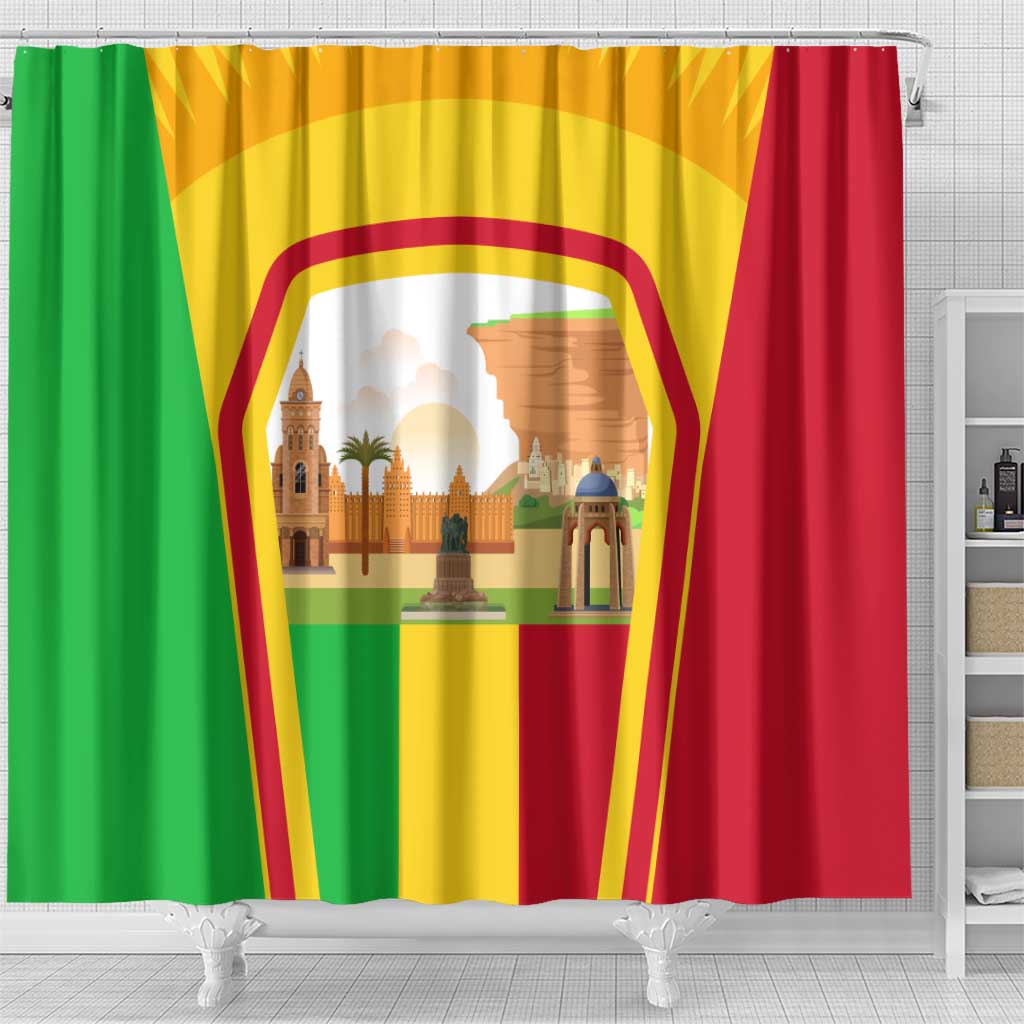 Mali Landmarks Shower Curtain Cultural Patterns & Famous Tourist Destinations TS04
