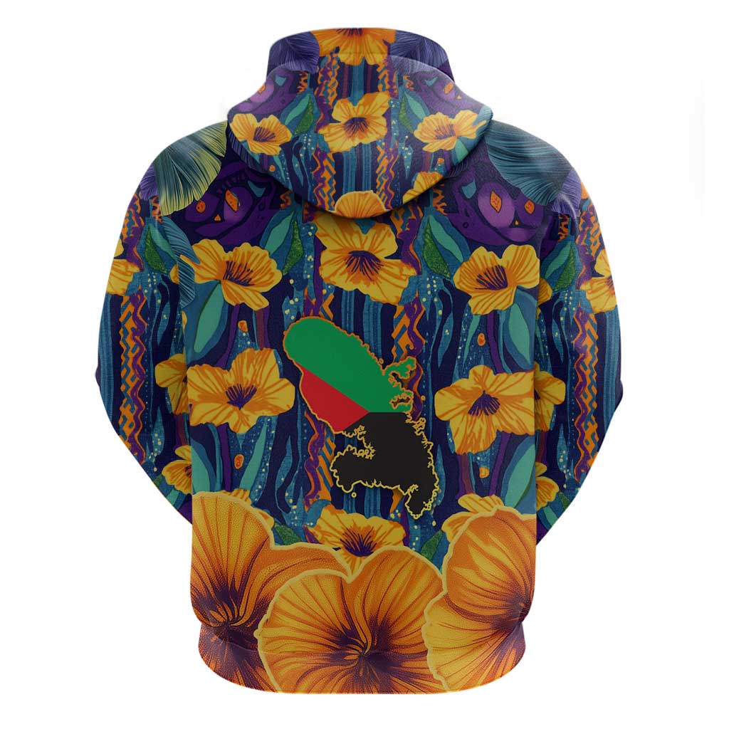 Martinique Map and Hibiscus Hoodie Island Silhouette with Tribal Stripe Accents TS04