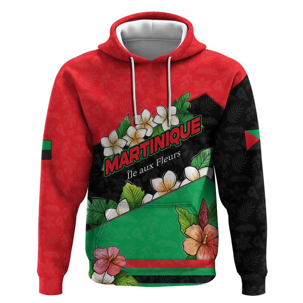 Martinique Island Pride Hoodie Tropical Hibiscus and Plumeria Floral Flag Design TS04