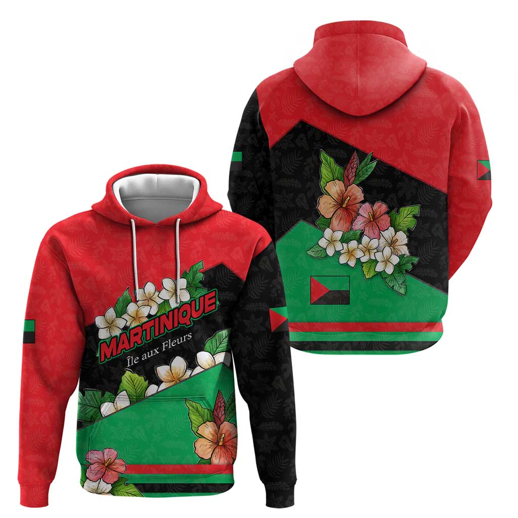 Martinique Island Pride Hoodie Tropical Hibiscus and Plumeria Floral Flag Design TS04