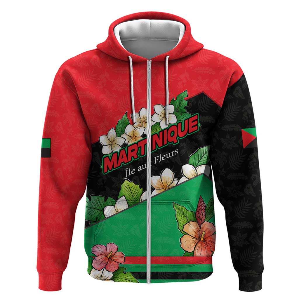 Martinique Island Pride Hoodie Tropical Hibiscus and Plumeria Floral Flag Design TS04