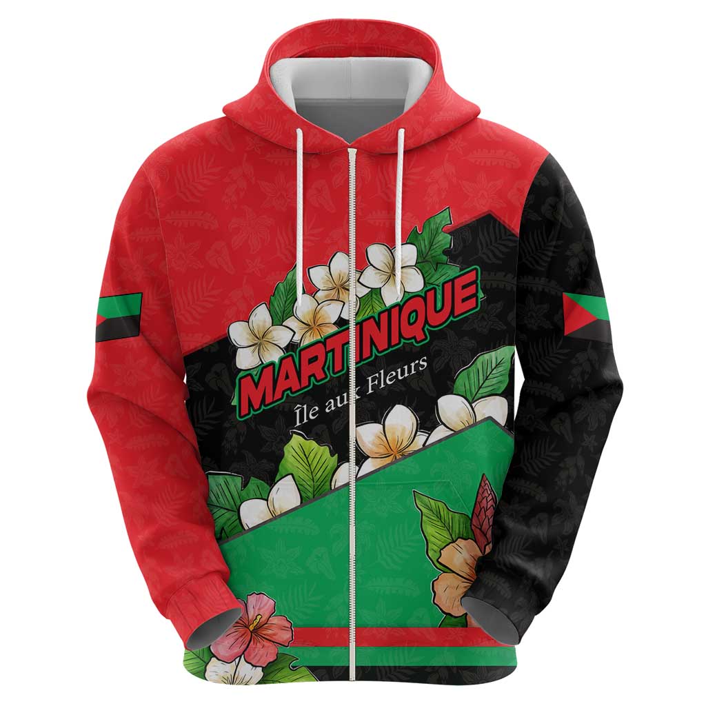 Martinique Island Pride Hoodie Tropical Hibiscus and Plumeria Floral Flag Design TS04