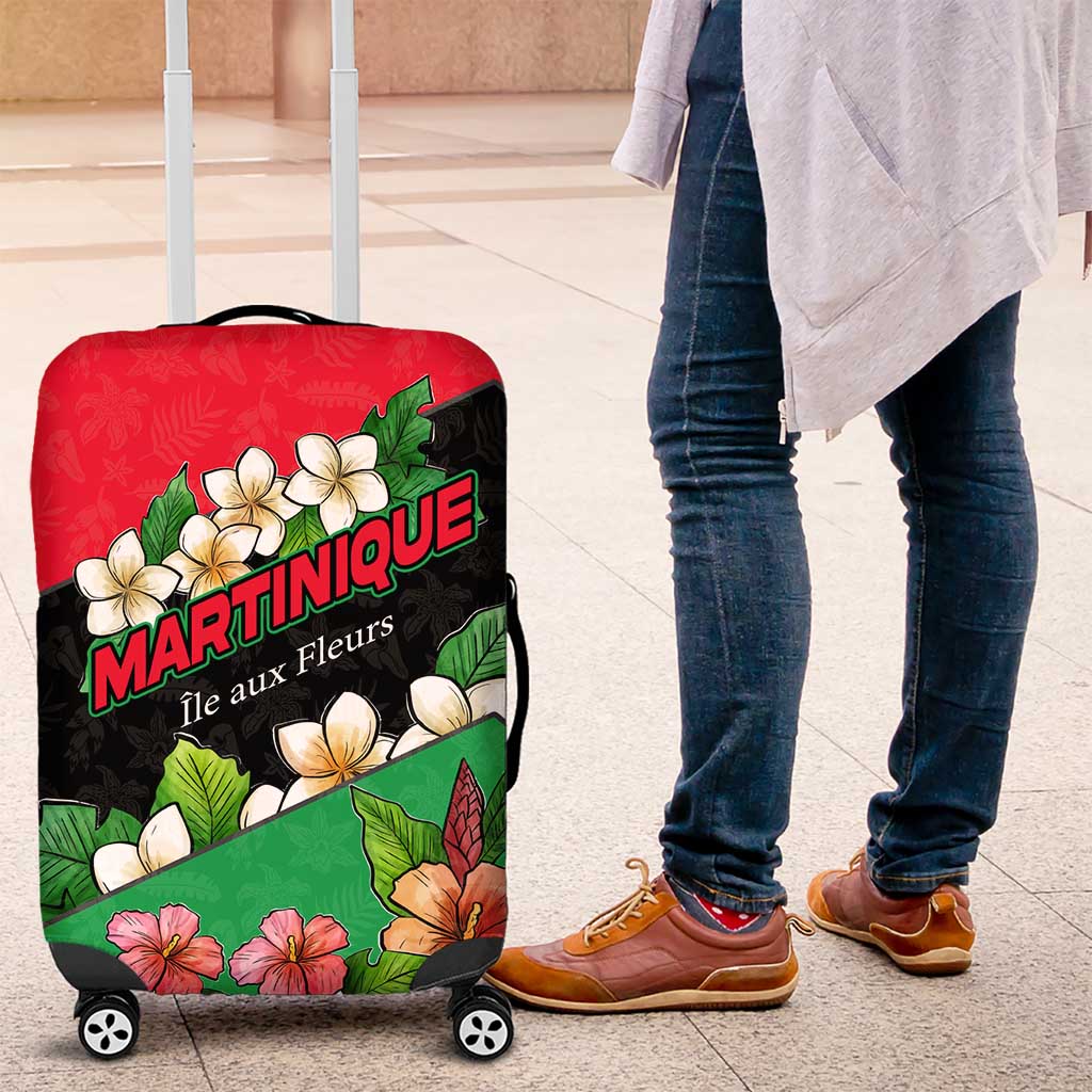 Martinique Island Pride Luggage Cover Tropical Hibiscus and Plumeria Floral Flag Design TS04