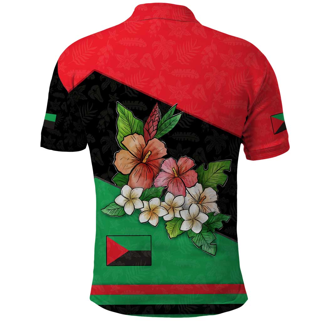 Martinique Island Pride Polo Shirt Tropical Hibiscus and Plumeria Floral Flag Design TS04