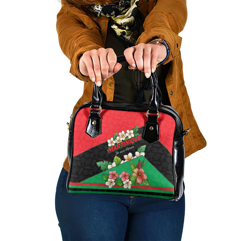 Martinique Island Pride Shoulder Handbag Tropical Hibiscus and Plumeria Floral Flag Design TS04