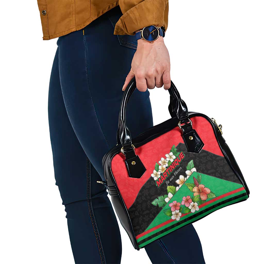 Martinique Island Pride Shoulder Handbag Tropical Hibiscus and Plumeria Floral Flag Design TS04
