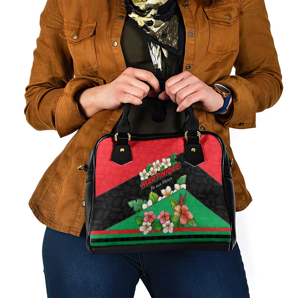 Martinique Island Pride Shoulder Handbag Tropical Hibiscus and Plumeria Floral Flag Design TS04