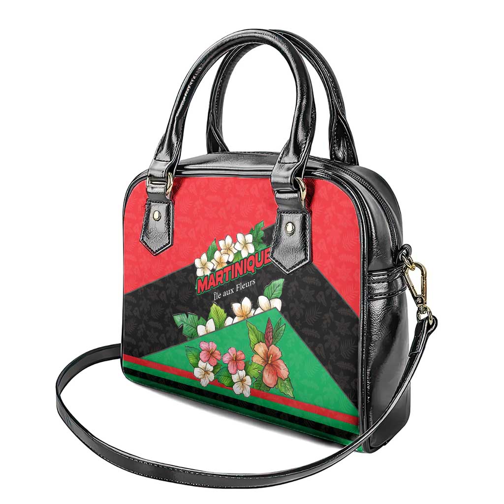 Martinique Island Pride Shoulder Handbag Tropical Hibiscus and Plumeria Floral Flag Design TS04
