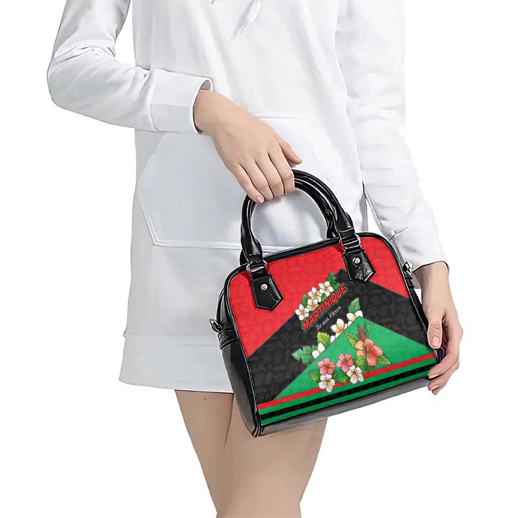 Martinique Island Pride Shoulder Handbag Tropical Hibiscus and Plumeria Floral Flag Design TS04