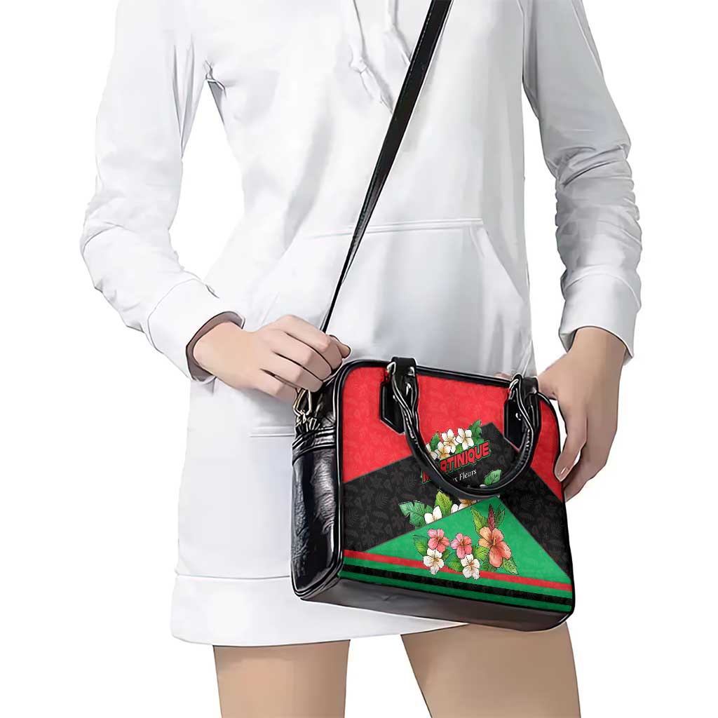 Martinique Island Pride Shoulder Handbag Tropical Hibiscus and Plumeria Floral Flag Design TS04