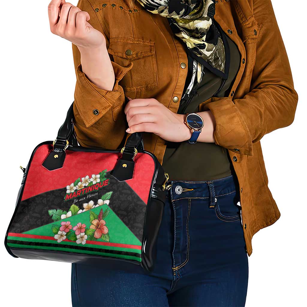 Martinique Island Pride Shoulder Handbag Tropical Hibiscus and Plumeria Floral Flag Design TS04