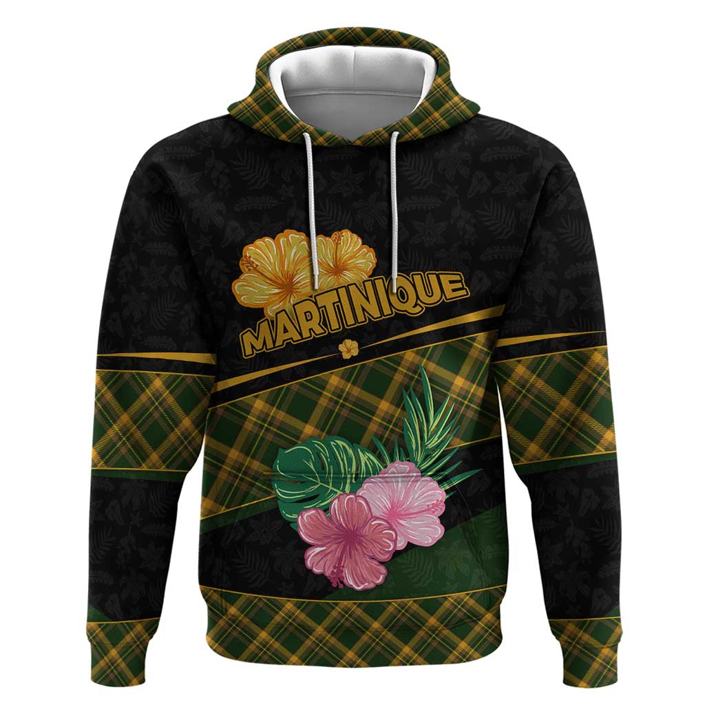Martinique Heritage Hoodie Hibiscus Floral Design with Green and Yellow Madras Tartan TS04