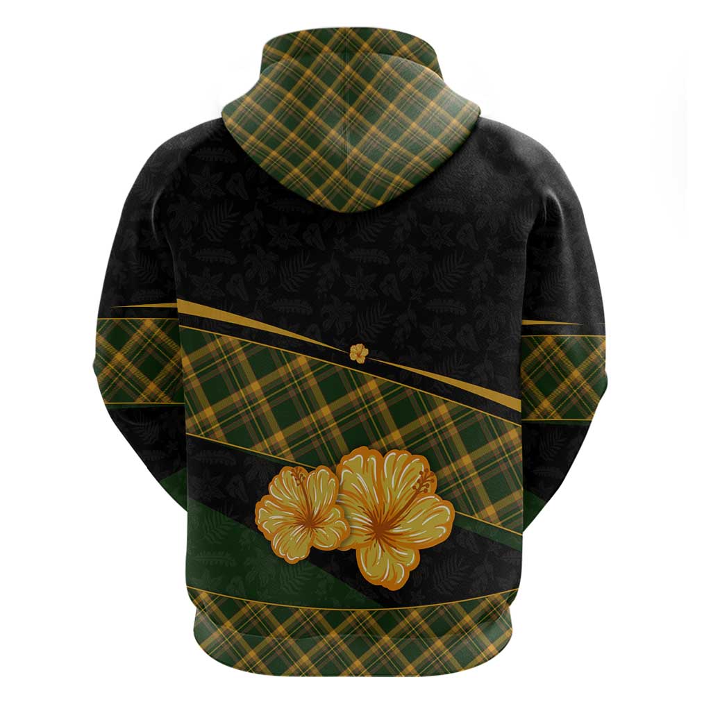 Martinique Heritage Hoodie Hibiscus Floral Design with Green and Yellow Madras Tartan TS04