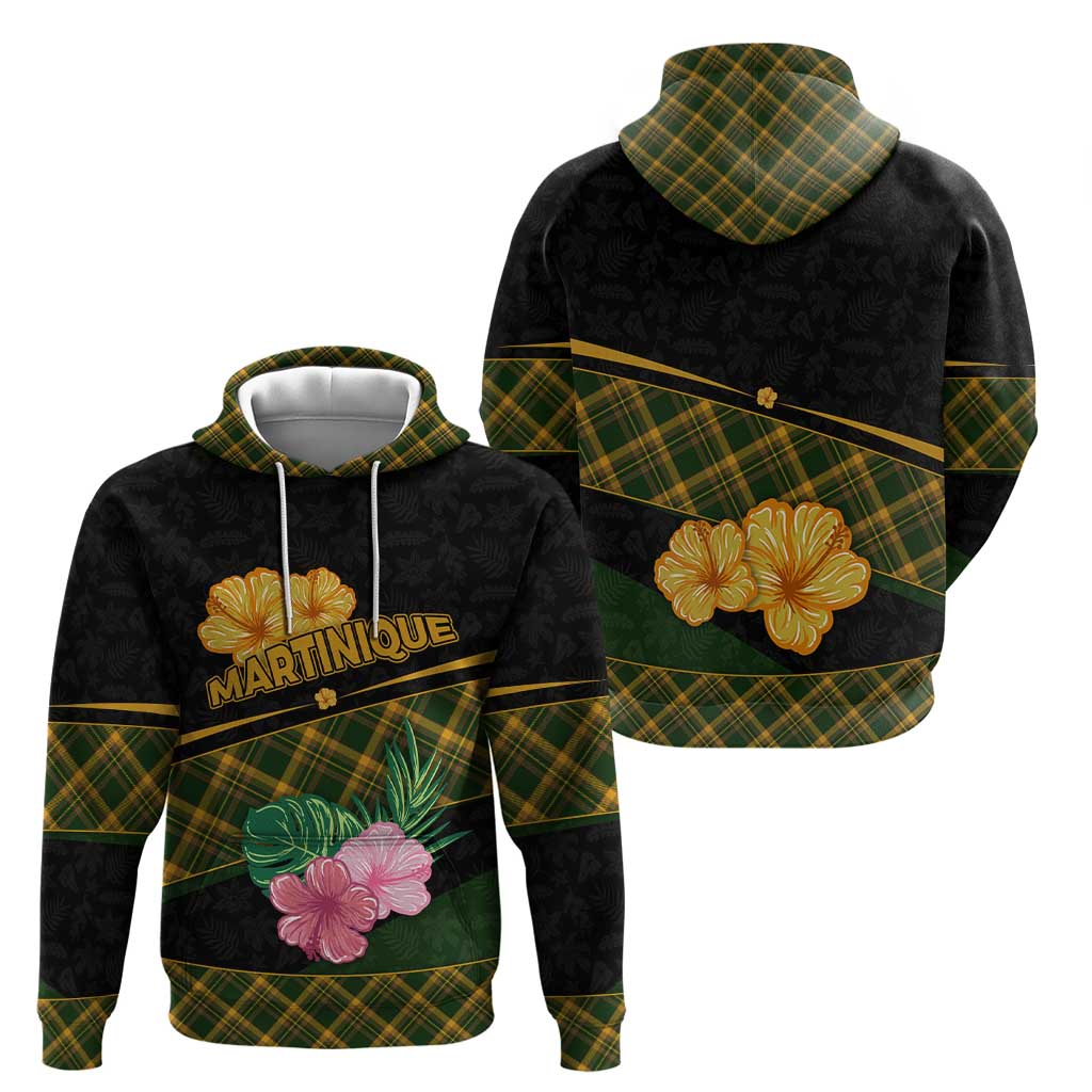 Martinique Heritage Hoodie Hibiscus Floral Design with Green and Yellow Madras Tartan TS04