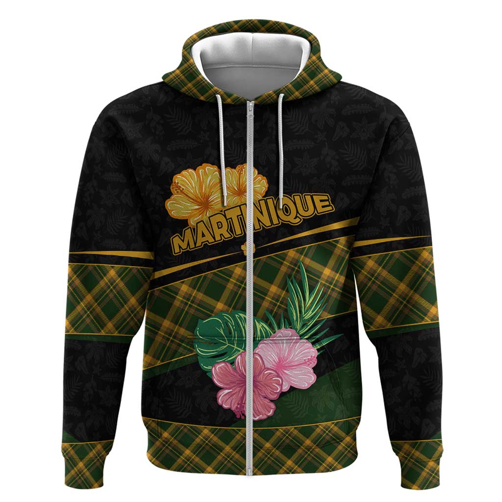 Martinique Heritage Hoodie Hibiscus Floral Design with Green and Yellow Madras Tartan TS04