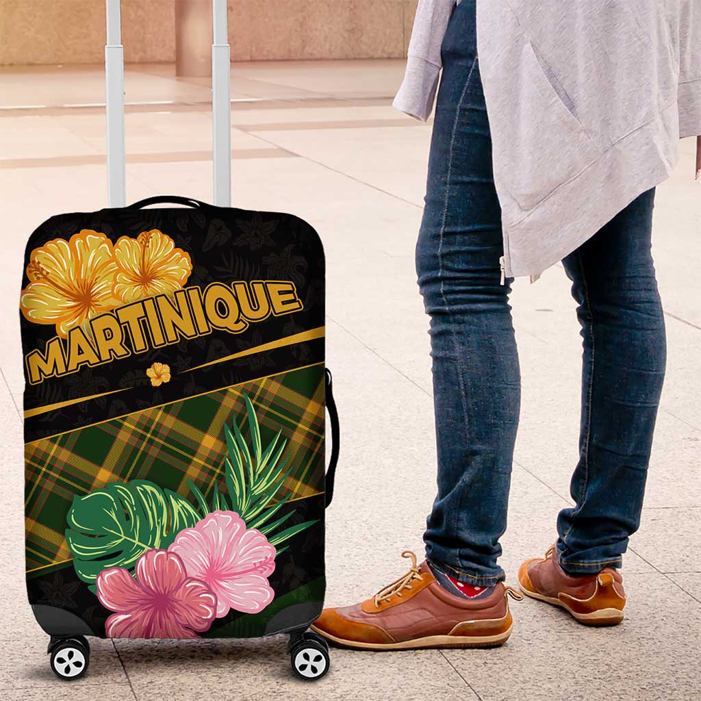 Martinique Heritage Luggage Cover Hibiscus Floral Design with Green and Yellow Madras Tartan TS04