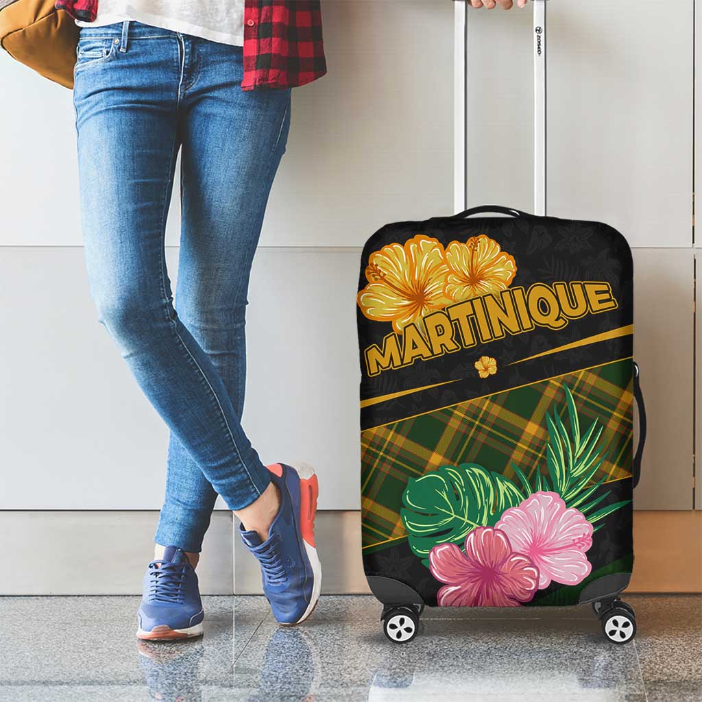 Martinique Heritage Luggage Cover Hibiscus Floral Design with Green and Yellow Madras Tartan TS04