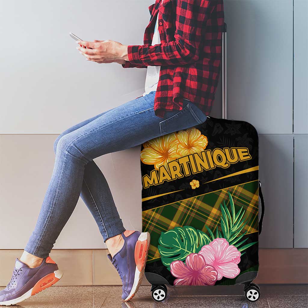 Martinique Heritage Luggage Cover Hibiscus Floral Design with Green and Yellow Madras Tartan TS04