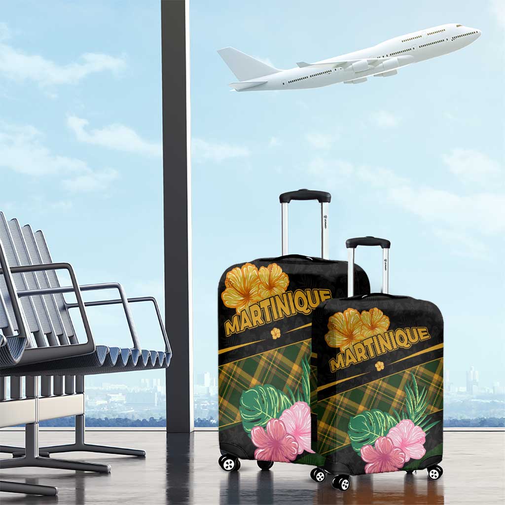 Martinique Heritage Luggage Cover Hibiscus Floral Design with Green and Yellow Madras Tartan TS04