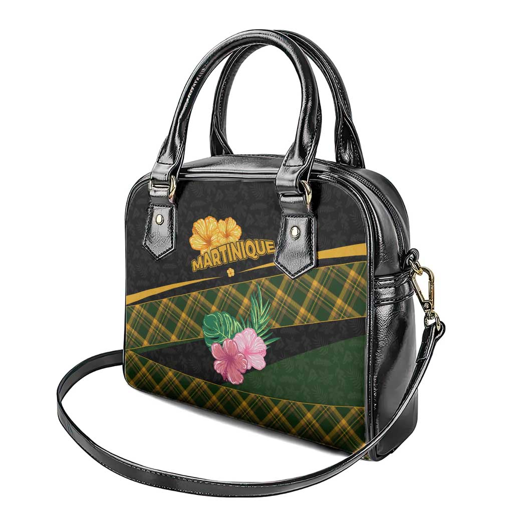 Martinique Heritage Shoulder Handbag Hibiscus Floral Design with Green and Yellow Madras Tartan TS04