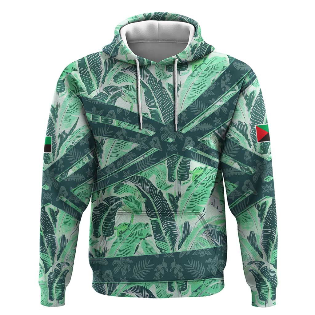 Martinique Pride Hoodie with Green Banana Leaf Print and Flag Patch Accents TS04