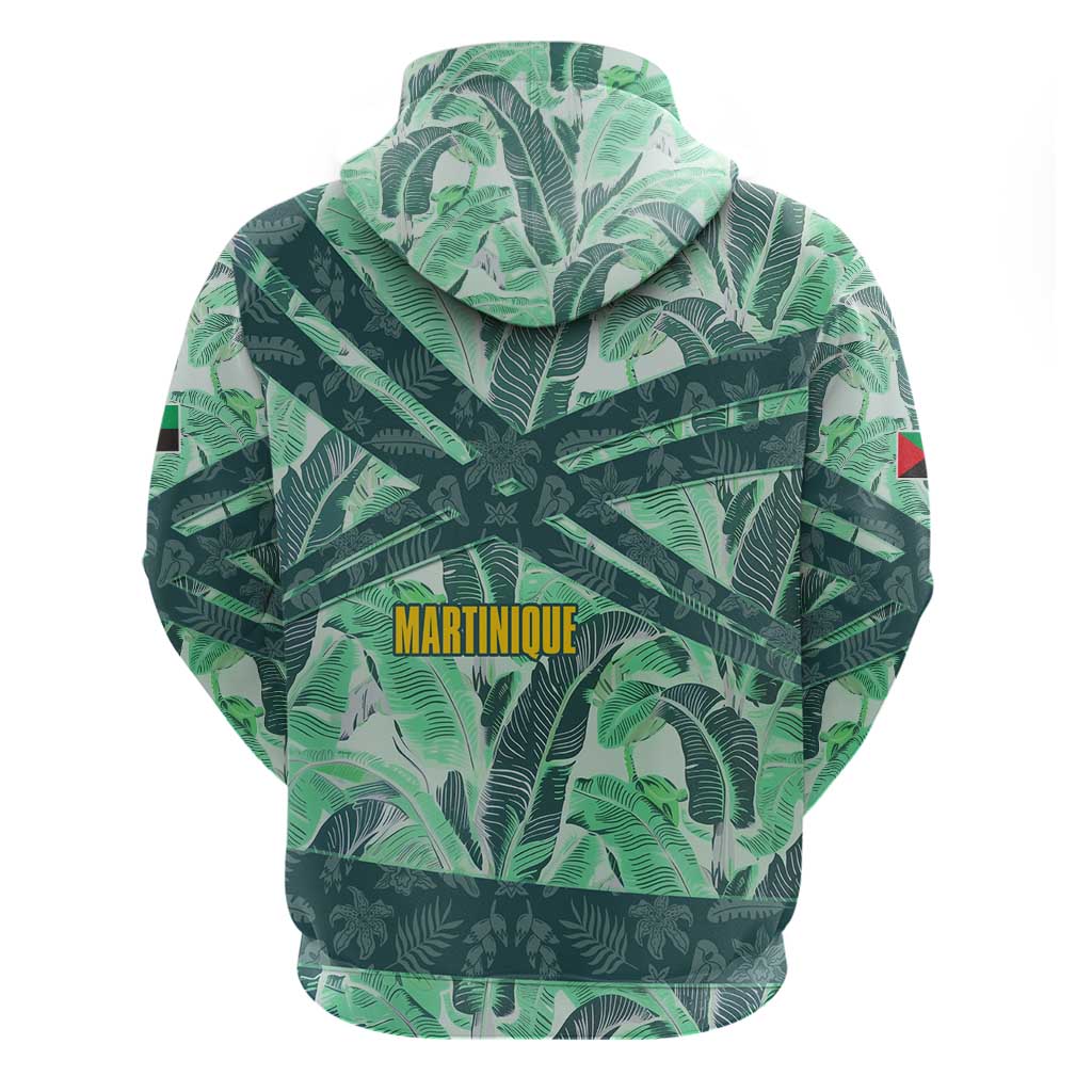 Martinique Pride Hoodie with Green Banana Leaf Print and Flag Patch Accents TS04