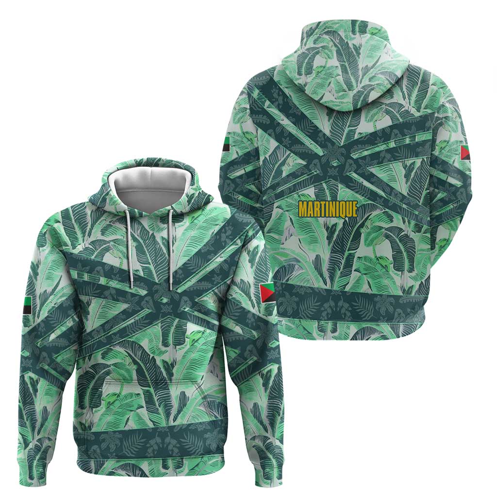 Martinique Pride Hoodie with Green Banana Leaf Print and Flag Patch Accents TS04
