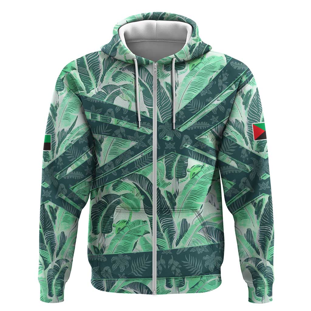 Martinique Pride Hoodie with Green Banana Leaf Print and Flag Patch Accents TS04