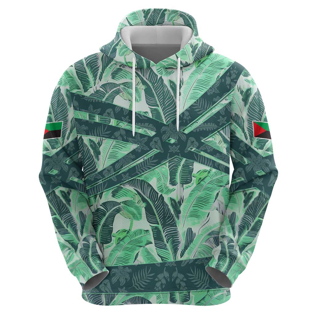 Martinique Pride Hoodie with Green Banana Leaf Print and Flag Patch Accents TS04